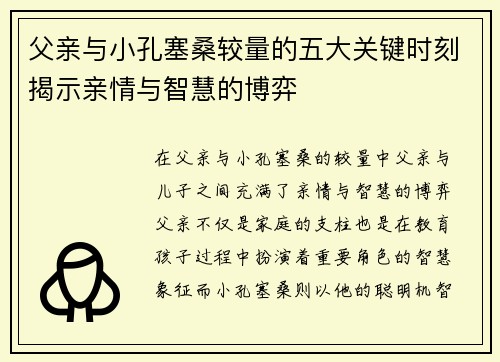 父亲与小孔塞桑较量的五大关键时刻揭示亲情与智慧的博弈
